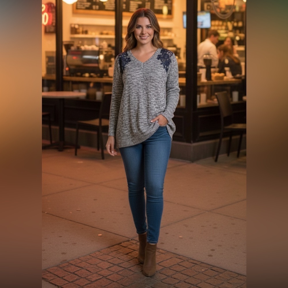 Leshop large blue marled knit boho sweater